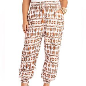 Ashley Stewart Shirred Printed Gauze Tortoise Shell Joggers Sz 14/16